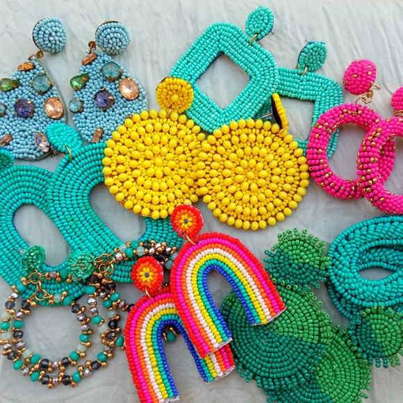 🐦The Mosaic Collection🐦Turquoise and Gold Boho Beaded Earrings - Picture 7 of 16